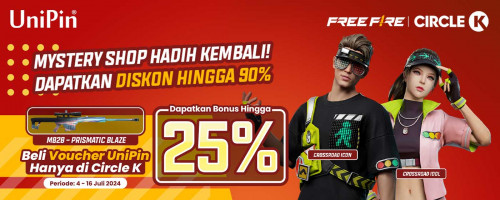 Mystery Shop Diskon Hingga 90% - Top Up Diamonds FF Pake Voucher UniPin dari Circle K, Dapatkan Bonus hingga 25%